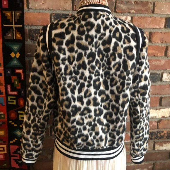 Parker Faux Fur Fuzzy Leopard Print Bomber Jacket SMALL - Picture 3 of 4